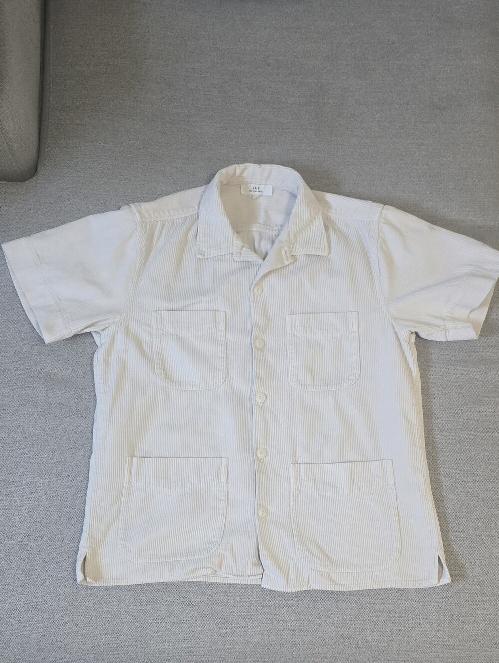Khaki United white & cream corduroy short sleeve shirt.